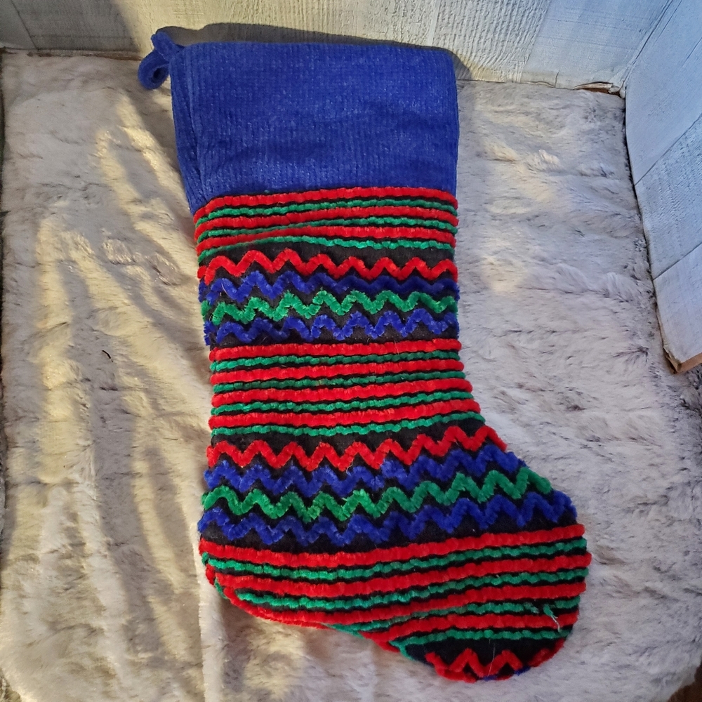 Dan Dee Blue Green Red Chenille Christmas Stocking